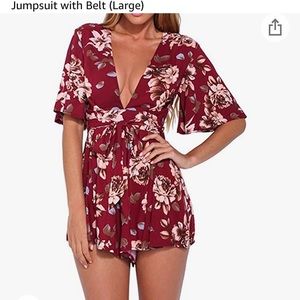 Red floral romper